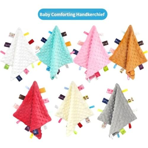 25X25 Knitted Super Soft Comforting Towel Colorful Labels Newborn Comforting Towel Baby Comforting Handkerchief Baby Bibs