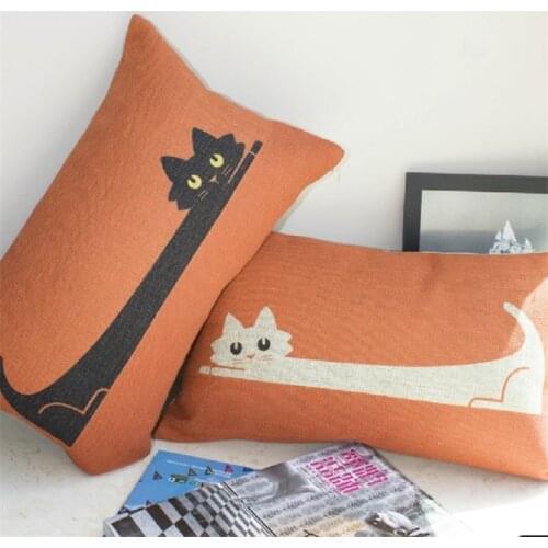 30*50CM Cute Black White Cat pillowcases Decorative Linen Waist cushion cover lumbar pillow covers sofa Rectangle