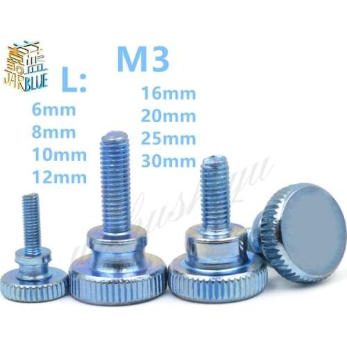 50pcs M3 Carbon Steel thumb screw with collar round head with knurling manual adjustment screws bolt GB834 M3*(6/8/10~30) MM