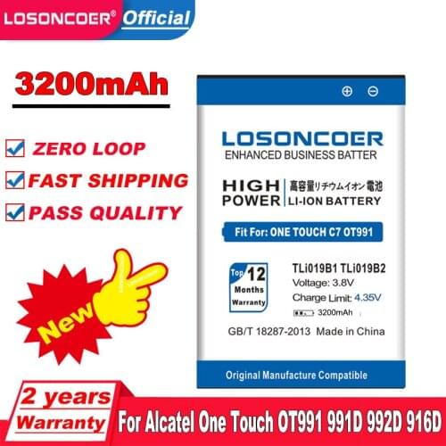 LOSONCOER 3200mAh TLi019B1 TLi019B2 Battery for Alcatel OT991 916D 6010 Alcatel ONE TOUCH C7 OT-7041 7041D dual CAB1900003C2 TCL