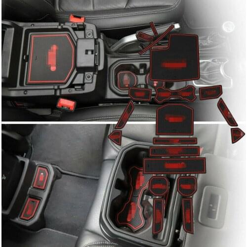 For Jeep Wrangler JL 2018 Accessories Door Mats Gate Slot Mat Cup Pads Red 19pcs