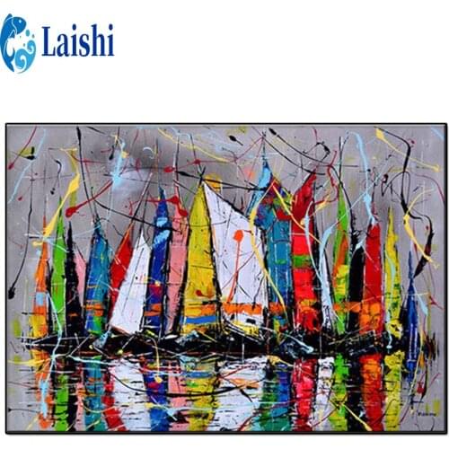 Abstract doodle sailing boat diamond painting full square diamond round diamond embroidery mosaic home decoration new year gift