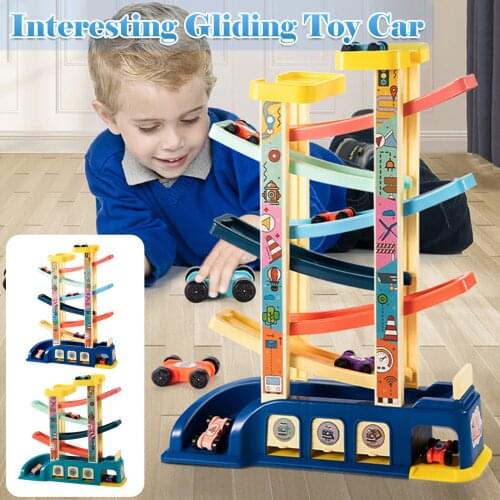 Car Ramp Toy for 1 2 3 Year Old Boy Gifts, Toddler Race Track Toy with 6 Cars and 3 Car Garage