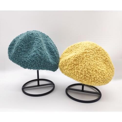 Winter Girl Female Thick Warm Beret Cap New Women Wool Beret Cap Ladies Casual Rabbit Fur Pumpkin Artist Hat