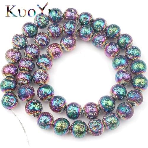 Diy Multicolor Rock Volcanic Lava Stone Charm Bracelet Natural Stone Beads Round Loose Spacer Beads For Jewelry Making 4-10mm