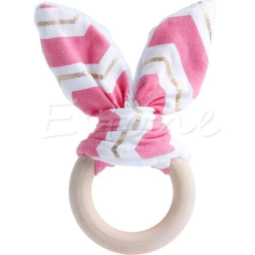 Wooden Natural Handmade Baby Teething Ring Chew Teether Bunny Sensory Toy Gift