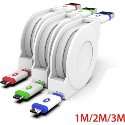 2m 3m USB Type C Retractable Cable For xiaomi mi 9 9t cc9 8 se mix 3 2s max 3 pocophone F1 Black shark A2 a3 Mobile Phone CABLE