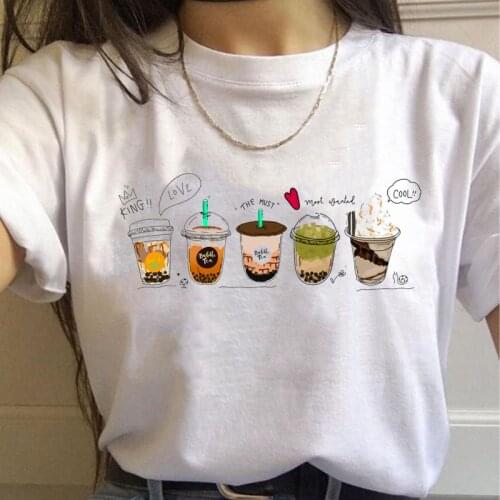 Coffee ,Milk tea ,Ice cream Funny Print Women t shirt Summer Casual Oversized t-shirt 5 colors Girls Tshirt Basic hedging Round