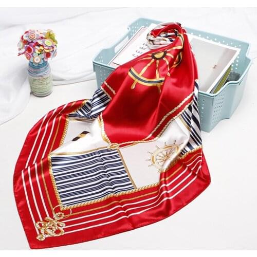 Square Scarves Women Chain Print Sunscreen Silk Scarf Female Silk Satin Foulard women Shawl Beach Towel Shawl Pareo Bandanna