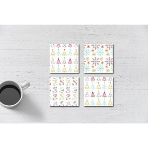 Tiny christmas Tree Snowflake christmas Wooden Coaster 4'lü christmas decorations рождественские украшения