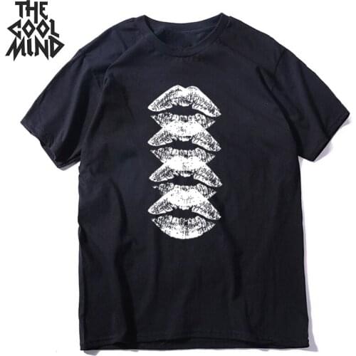 COOLMIND 100% cotton streetwear lip print men T shirt casual loose short sleeve men t-shirt o-neck tshirt men tee shirts tops