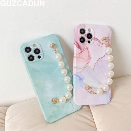 For Iphone 12 11 Pro Max Mini Case Soft Silicon Fashion Marble Cases for Iphone Xr Xs Max X 7 8 Plus SE 2 Cover Pearl Bracelet