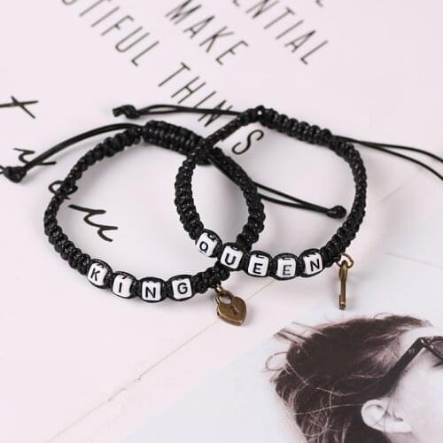 2 Piece Set Romantic Retro Couple Bracelet Handmade Leather Rope Preparation Adjustable Valentines Day Jewelry Gift