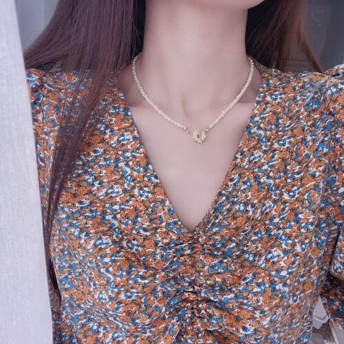 New 14k Real Gold GD Necklace Small Daisy OT Buckle Exquisite Natural Freshwater Pearl Choker Ladies CZ Temperament Jewelry