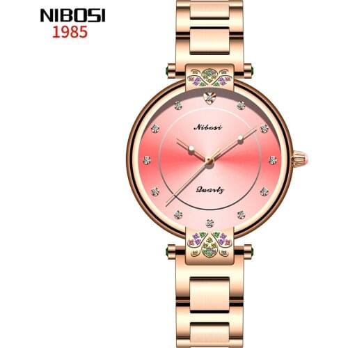 NIBOSI Brand New Arrivals Diamond Bracelet Womens Watches Pink Crystal Watch Women Luxury Female Wristwatch Relogio Feminino