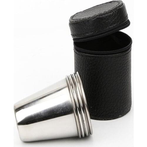 Outdoor Camping Cup Tableware 30ml/70ml/170ml Travel Cups Set Stainless Steel Cover Mug Drinking Coffee Tea Beer With Case