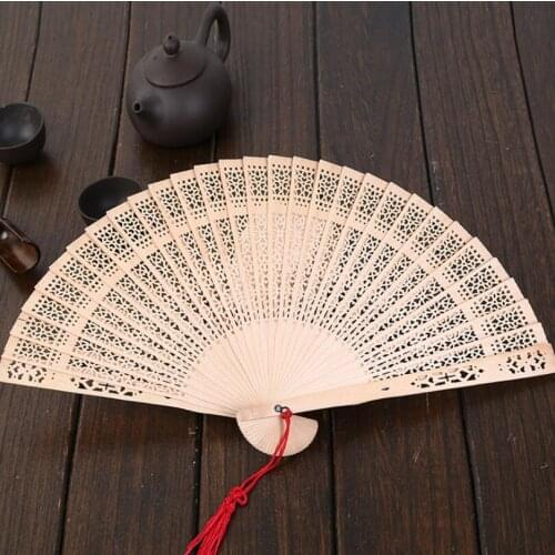 Personalized Sandalwood Cutout Fans Wedding Favor Gift Wood Color Hand Folding Fan Wholesale LX2590