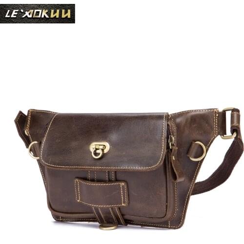 Crazy Horse Leather men Casual Fashion Fanny Waist Belt Bag Chest Pack Sling Bag Cowhide 7" Phone Cigarette Case Pouch 160
