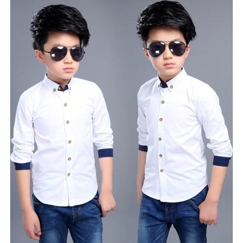 Teenage Boys Shirts School Shirt for Boys Turn Down Collar Shirt For Boys White Kids Teen Clothes