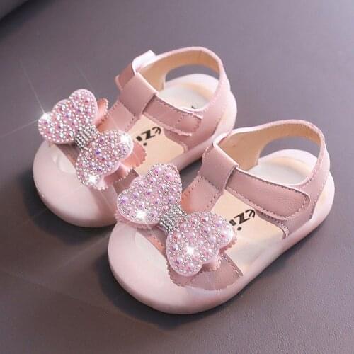 Children Beach Sandals Infant Girls Summer Rhinestone Butterfly-knot Casual Shoes Toddler Baby Soft-soled Princess Shoes