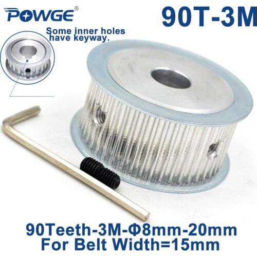 POWGE Arc 90 Teeth HTD 3M Synchronous Timing Pulley Bore 8/10/12/14/17/19/20mm for Width 15mm HTD3M Belt Wheel gear 90T 90Teeth