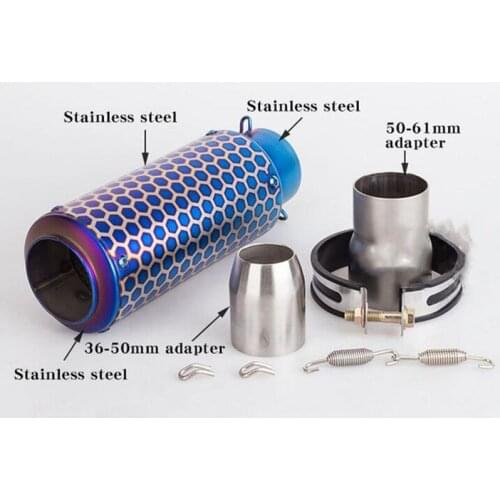 61MM Universal Motorcycle Colorful Exhaust Pipe Muffler With 61-51MM 51-36MM Adapter Escape For R6 S1000RR CBR100RR