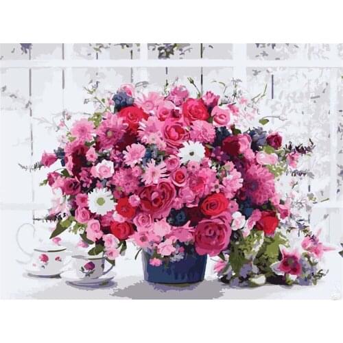 Flowers European Style Printed Water-Soluble Canvas 11CT Cross-Stitch Patterns DIY Embroidery DMC Threads Knitting Decor