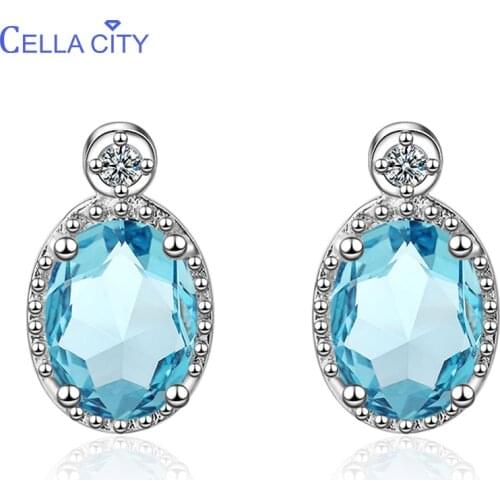 Cellacity Classic Silver 925 Earrings For Women With Oval Aquamarine Shaped Gemstones Jewerly Engagement Party Gift Wholesale