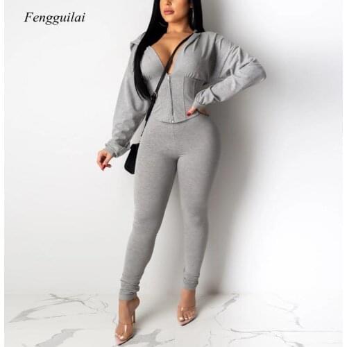 4 Colors Women Two Piece Causal Tracksuit Zip Up Short Hoodies and Skinny Long Pants Set Solid Chic Suits Streetwear