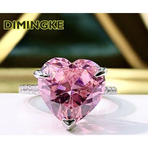 DIMINGK 7.5CT Heart-shaped 12*12MM Pink Diamond Woman Ring 925 Sterling Silver Fine Jewelry Super Flash Wedding Party Lover Gift
