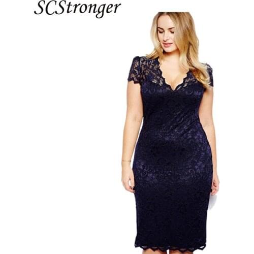 SCSTRONGER Summer Plus Size V Neck A Line Dress Mid Waist Sexy Polyester Lace Fashionable Long Skirt Vesidos Mujer Verano 2021