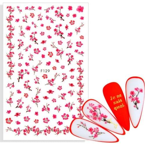 1pcs Sakura Nail Adhesive Stickers Pink Cherry Blossoms Decals Flowers Leaf Animal Butterfly Summer Nails Art Decoration Sliders