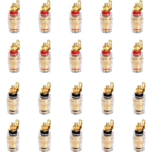 10Pair 20Pcs Gold Plated 4MM Binding Post Banana Plugs for Amplifier Speaker Terminal Plug with Transparent Covers Connectors