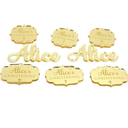 12 Pieces Custom Chocolate Bars Plaque Gold Mirror Baby Shower / Christening & Baptism Cross Favor Tags Decorations