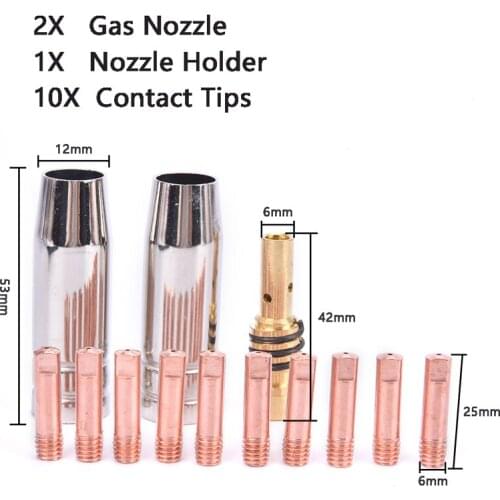 13Pcs Welding Torch Nozzle MB-15AK Argon Arc Welding 0.6/0.8/0.9/1.0/1.2mm Nozzle Contact Tip For 15AK MIG MAG Welding Torch