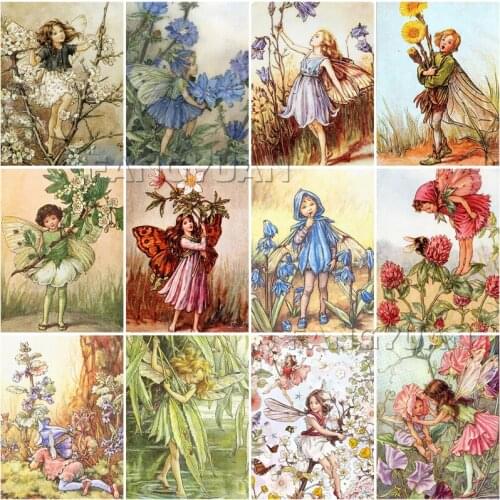 5D Diamond Painting Flower Fairy Full Square Round Drill Diamond Embroidery Rhinestone Wall Art Pictures for Home Decoration