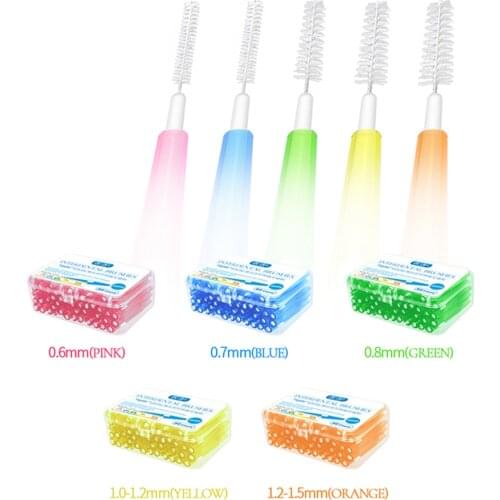 60pcs 0.6-1.5mm Interdental Brush Push-Pull Toothpicks Clean Teeth Brushes Braces Dental tool orthodontic I-shape Toothbrush