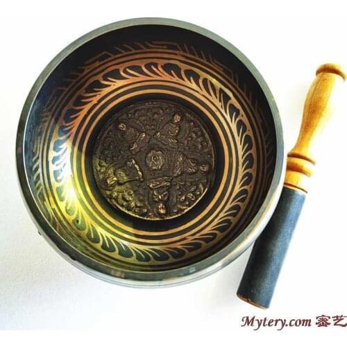 5.7in Yoga Healing Meditation Musical Instruments Tibetan Metal Brass Singing Bowl 14.5cm Five Buddhas Free Ship TBC914