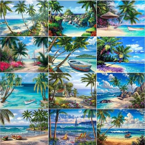 AZQSD 5D Diamond Painting New Arrivals Seaside Beach Needlework Diamond Art Landscape Picture Of Rhinestones Handmade Gift
