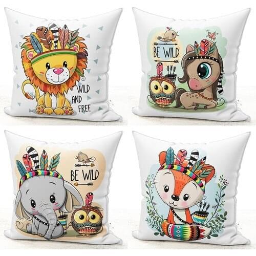 Bk Home Decor Cute Animals 4'lü Baby Room Kombin Pillow decorate Case Set 57