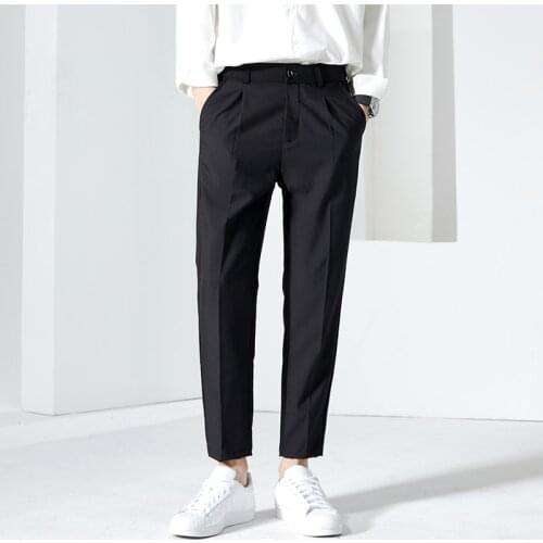 2021 Summer Ice Silk Casual Suit Pants for Men Business Dress Pants Solid Color Office Social Trousers Streetwear Male Clothing
