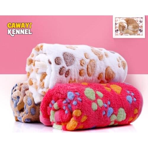 CAWAYI KENNEL Cute Pet Sleep Warm Paw Print Dog Cats Puppy Coral Fleece Soft Blanket Beds Mat Bed Blanket Pet Mat D1710