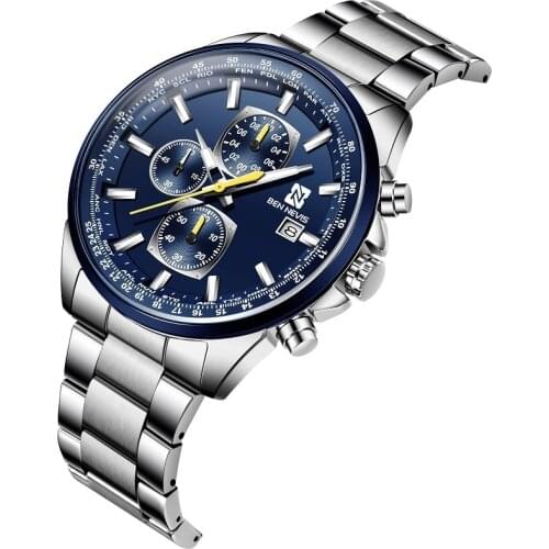 BEN NEVIS Men Watches Top Brand Luxury Stainless Steel Quartz Watch Men Date Chronograph Male Sport Military Watch Tool BN6027G