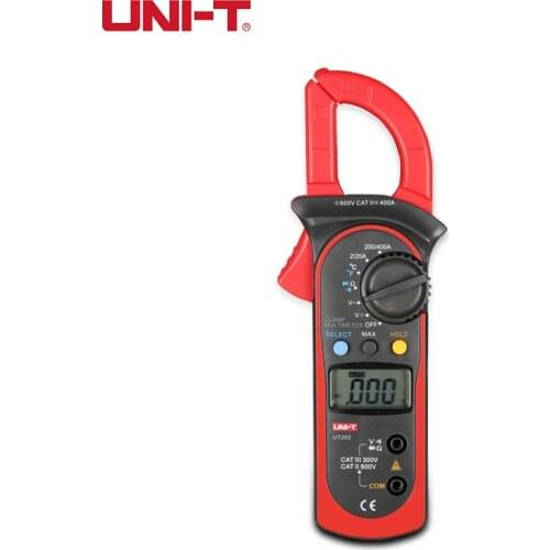 UNI-T UT202 Auto Range Digital Clamp Meter Multimeter Voltmeter Ammeter DC AC Voltage Current Resistance Temperature Tester