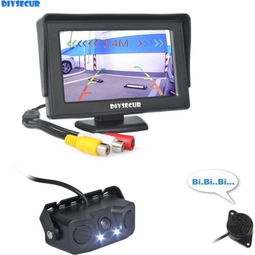 DIYSECUR 4.3" Color TFT LCD Car Monitor + Waterproof Parking Radar Sensor Car LED Camera Parking System Kit Car Accessories