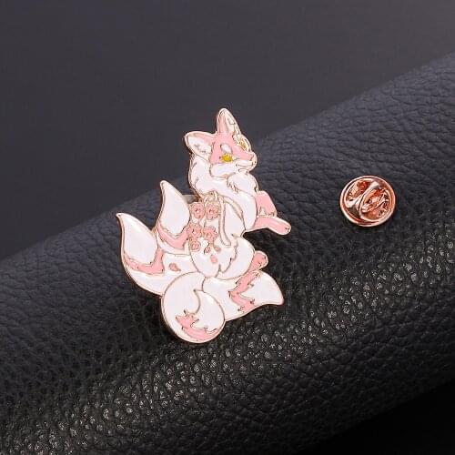 Fox Enamel Pins Kitsune Brooches 9 Tailed Lapel Pins Cute Cartoon Badges Animal Jewelry Backpack Clothes Accessories