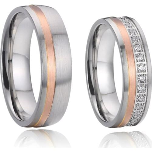 Alliance wedding rings set for men and women Designer 14k rose gold rings jewellery zircon diamond marriage couple ring pair