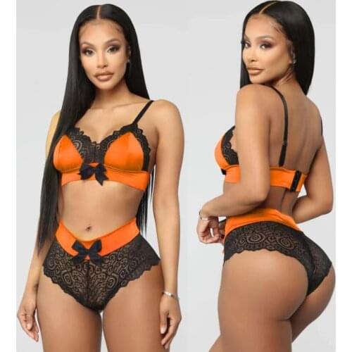 2021 Summer Briefs Bra Set Women Lace Seamless Push Up Bras Sexy Lingerie Sets Black Bow-knot Trim Thong Crop Top Underwear Set