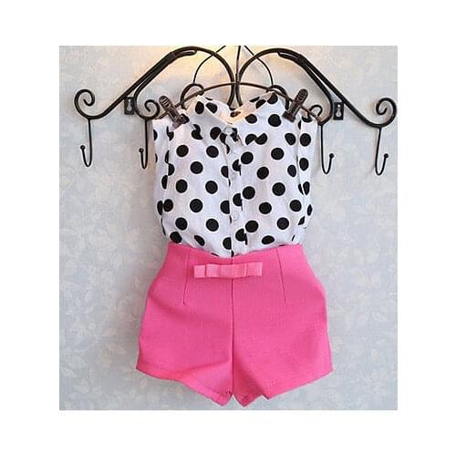 Summer Girls Baby Kids Sleeveless Polyester Polka Dot Shirt Tops & Pink Pants Shorts Outfit 1-6Years
