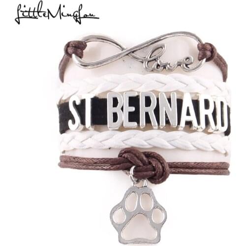 Little MingLou Infinity love st bernard dog Bracelet pet paw Charm leather wrap men bracelets & bangles for Women jewelry